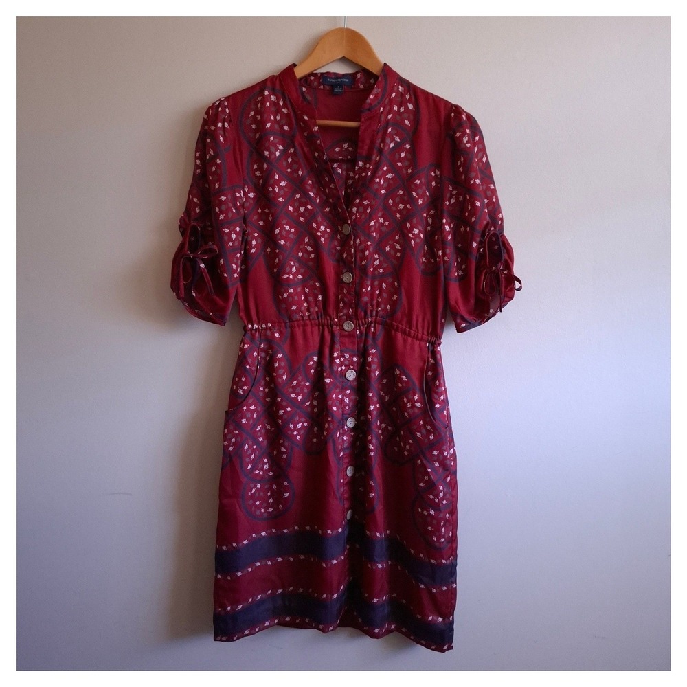 Banana Republic Celtic Cottagecore Red Shirt Dress Whimsigoth Autumn Leaves Sz 4